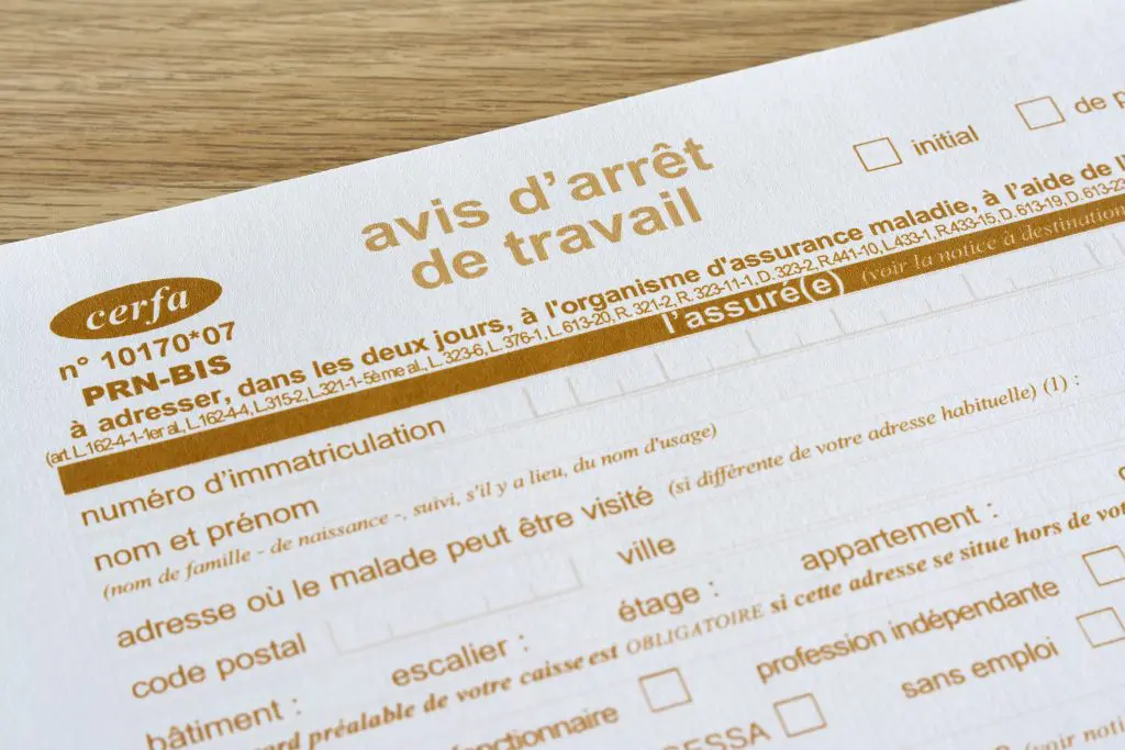 Formulaire d'arrêt de travail